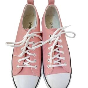 Epicstep Womens Pink Canvas Low Top Lace Up Sneakers Size 6 Round Toe Flat Shoe